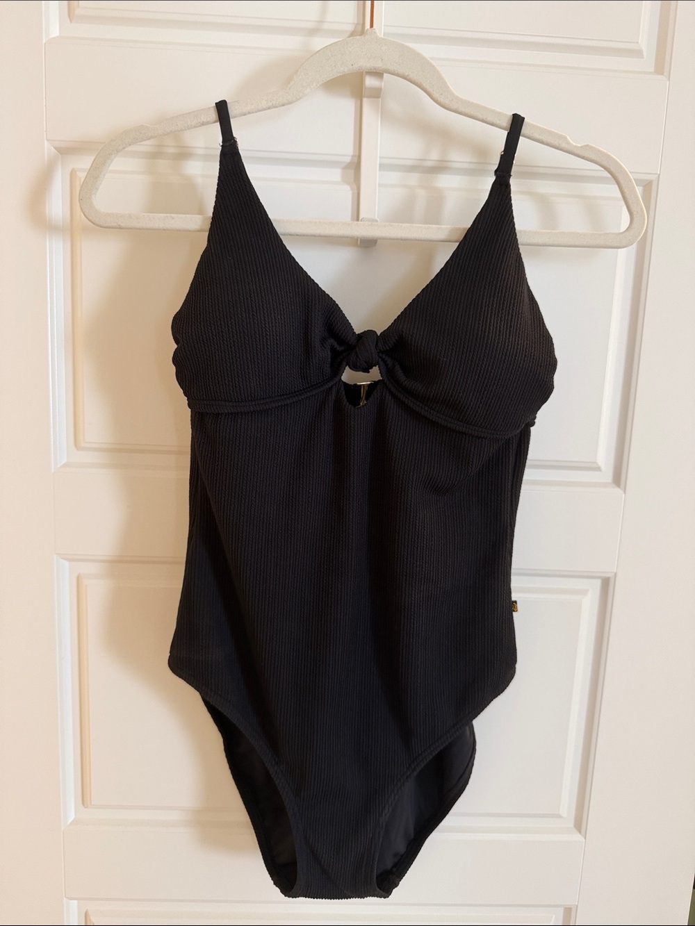 La Vie En Rose Black Ribbed One-Piece Swimsuit with Front Knot